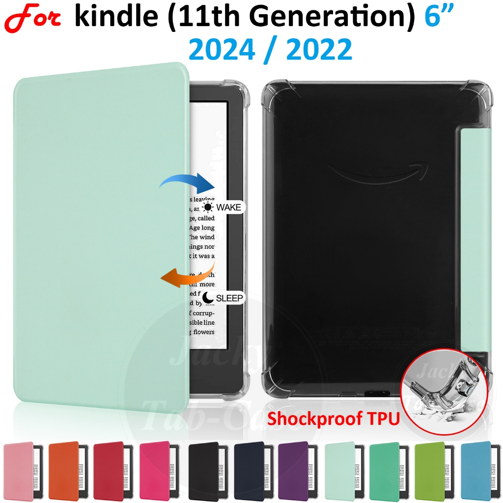 สําหรับ Kindle 11th Generation 6 E-book โปร่งใส Soft TPU หนังสมาร์ท Sleep Wake-up Flip Cover สําหรับ Kindle Basics เด็ก Gen11 2024 2022 (MODLE NO. C2v2l3//rs23cv)