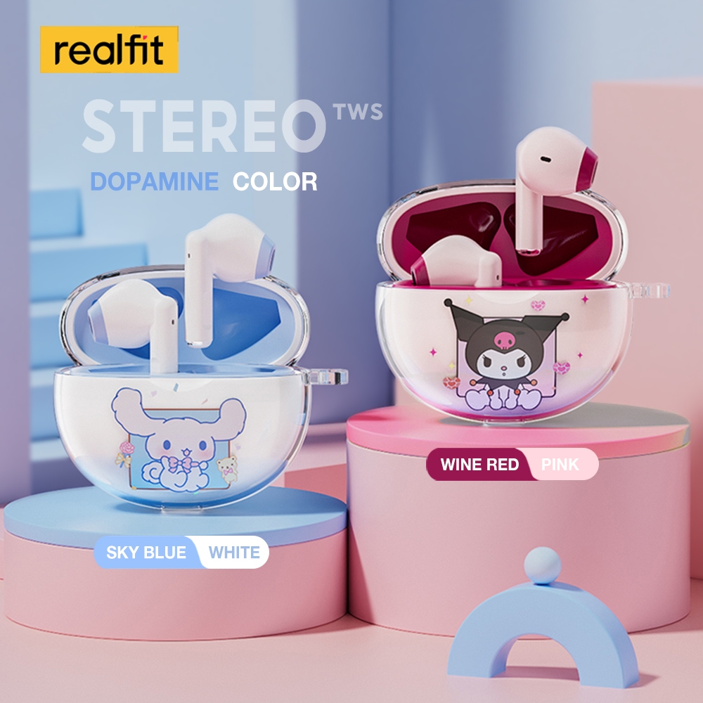 Realfit F2 หูฟังบลูทูธเบสที่ยอดเยี่ยมหูฟังไร้สายพร้อมไมโครโฟน 5H เล่นยาวสไตล์เดียวกันกับ Lenovo LP40 Pro