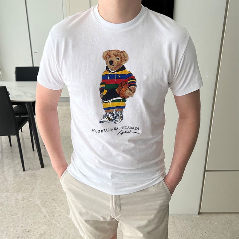 ร.ร-ล อินเทรนด์อเมริกันชายพระเจ้าบาสเกตบอลที่มีสีสันเสื้อกันหนาวหมวกหมีสเก็ตบอร์ดหมีพิมพ์รูปแบบผ้าฝ้ายเสื้อยืด