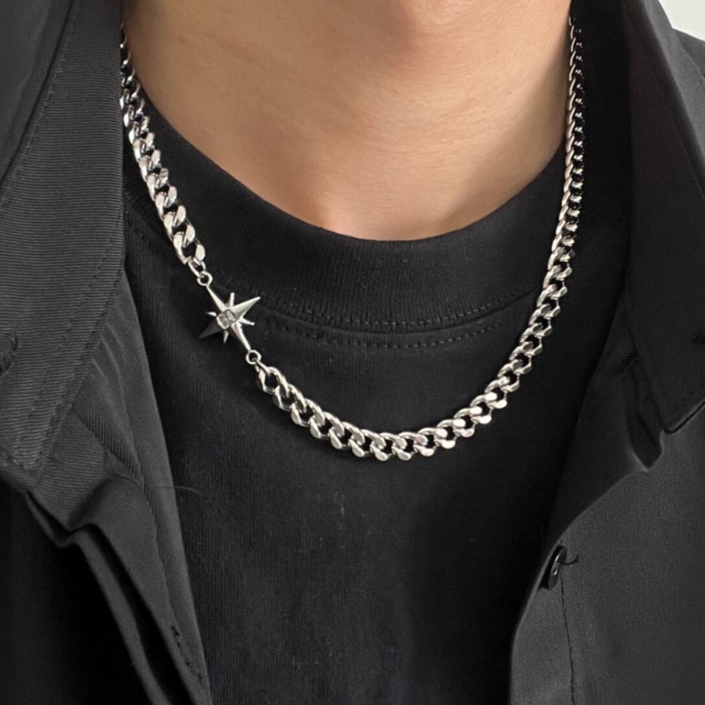 Star zircon สร้อยคอเหล็กไทเทเนียมแฟชั่นที่เรียบง่ายความรู้สึกฮิปฮอปพังก์อุปกรณ์เสริมผู้ชาย