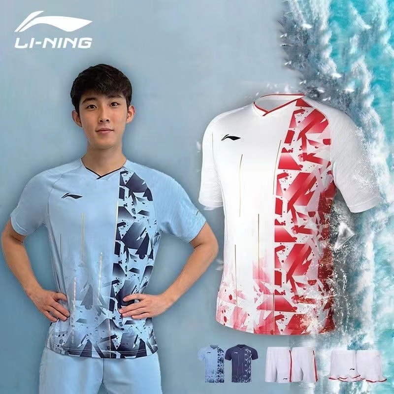 LI NING ใหม่ ลี้ และ ฤดูร้อนแบดมินตันระบายอากาศและสะดวกสบายเสื้อยืดกีฬาเสื้อแบดมินตัน
