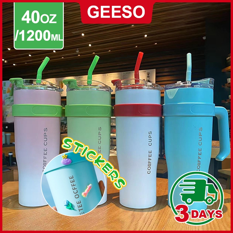 GEESO 1200ML Large Size Water Bottle Thermos Flask With Straw แก้วเก็บอุณหภูมิ 40OZ ของแท้ แก้วเก็บอ