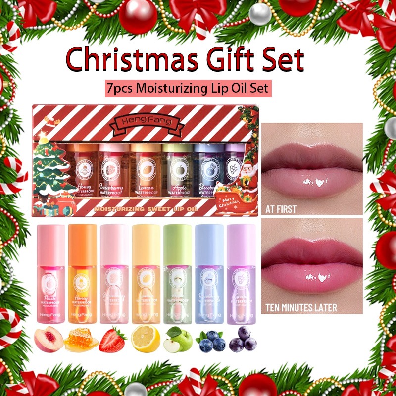 Christmas Gift Lip Oil Set ลิปสติกบํารุงริมฝีปากให้ความชุ่มชื้นยาวนาน 7 ชิ้น