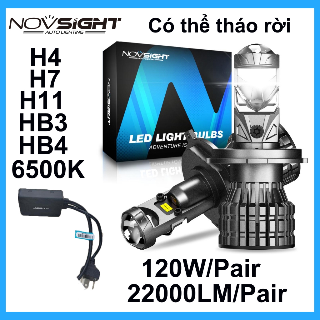 Novsight N92 2 ชิ้น 6000K ​​White120w 22000LM รถ Mini H4 H7 H11 9005 9006 LED ไฟหน้าโปรเจคเตอร์เลนส์ 6000K ไฟหน้ารถ