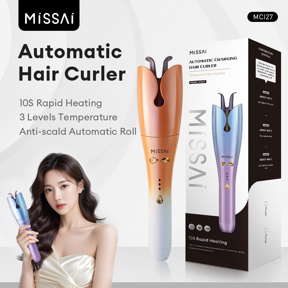 Missai 25มม ไร้สาย ที่ม้วนผมพกพา เครื่องม้วนผมอัตโนมัติ เครื่องม้วนผม เครื่องม้วนผมอัตโนมัติ ปรับได้ 3 ระดับ แกนม้วนใหญ่ ผมลอนธรรมชาติ ดัดผมลอนเกาหลี MCI27