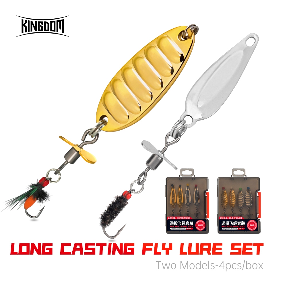 Kingdom FLY LURE ชุด 4 ชิ้น/กล่องยาวโลหะ Spinner ช้อน Jigs เหยื่อตกปลา 1.5g 2.2g 3g 3.2g 4.5g 5g เลื่อมเหยื่อ