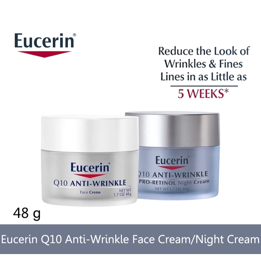 Eucerin Q10 Anti-Wrinkle Face Cream/Night Cream 48g ยูเซอริน เดย์ ครีม ครีมลดริ้วรอย ลดเลือนริ้วรอย ปรับผิวให้ขาวกระจ่าง