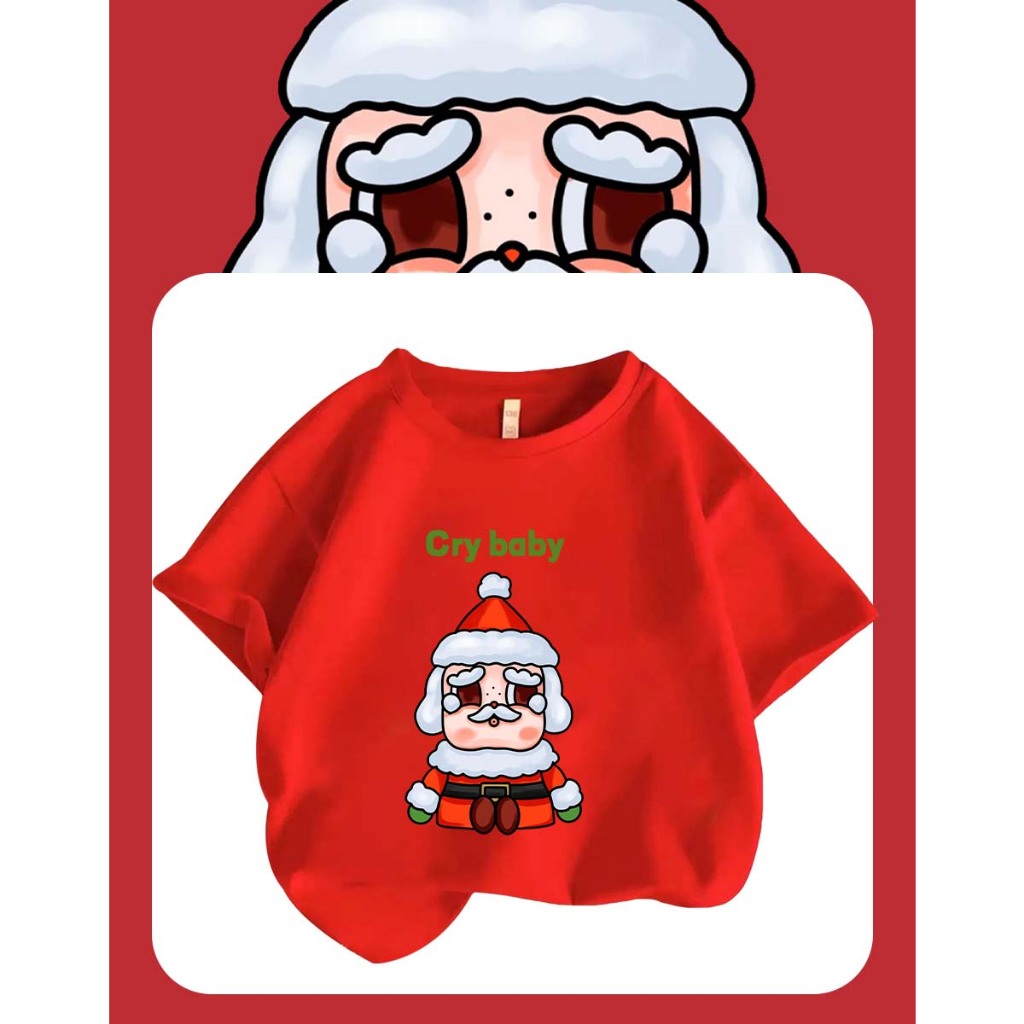 เสื้อยืดเด็กคริสมาสต์ คริสต์มาส Happy New Year & Merry Christmas x Crybaby ลายน่ารักๆ ผ้า Cotton ใส่สบาย สีสันสดใส