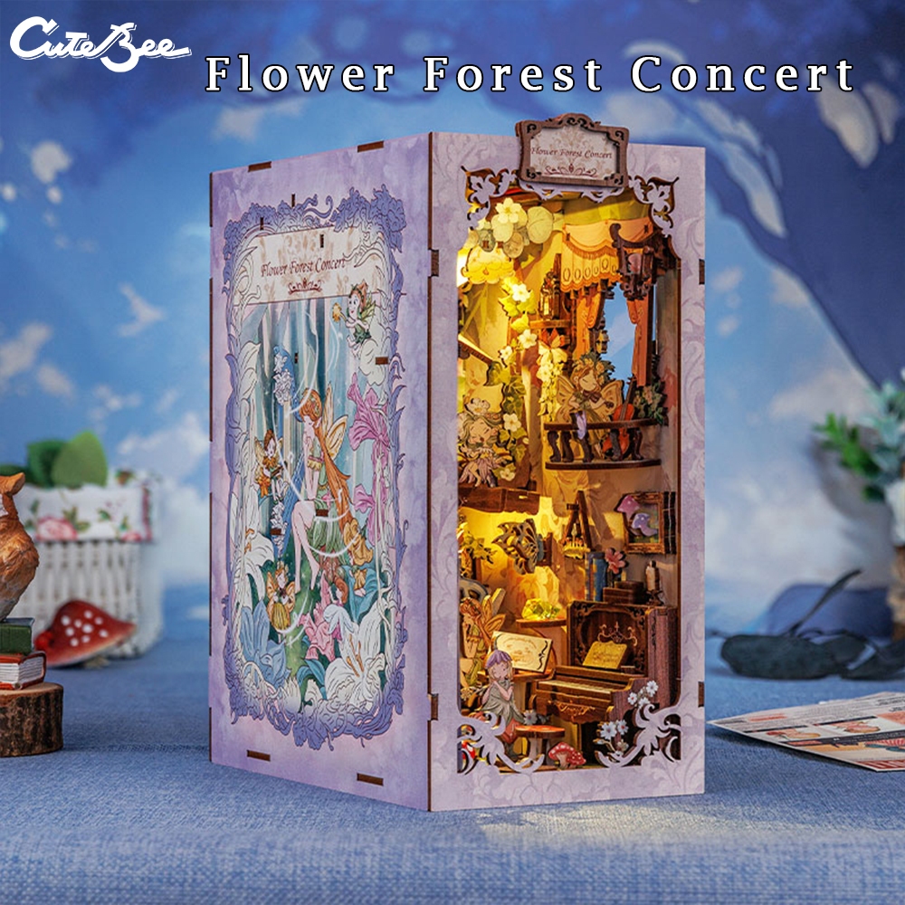CUTEBEE KC01 Book Nook DIY บ้านตุ๊กตาไม้ แฮนด์เมด พร้อมฝาครอบกันฝุ่น ของเล่นประกอบ DIY ที่สร้างสรรค์