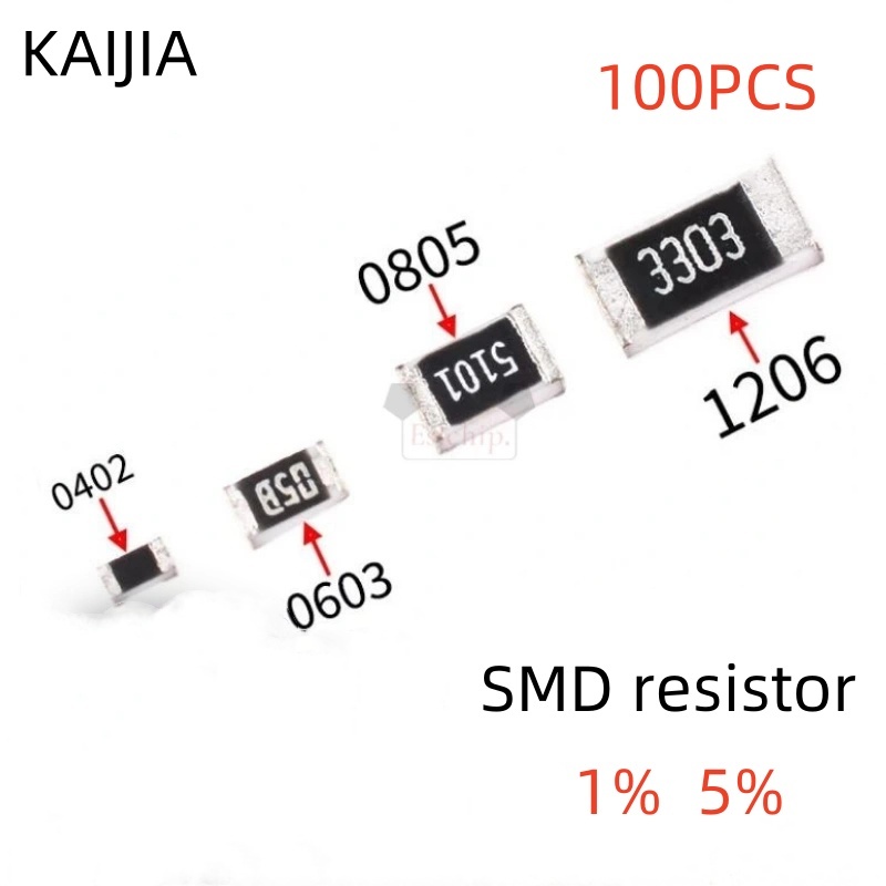 100 ชิ้นตัวต้านทานชิป 0805 0R 1R 1.1R 1.2R 1.3R 1.5R 1.6R 1.8Ω 2R 2.2R 2.4R 2.7R 3R 3.3R 3.6R 3.9Ω 4