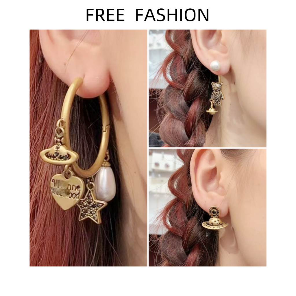 Vivie UFO Saturn ต่างหู vintaga Retro สไตล์ยุคกลาง Planet ต่างหูต่างหู