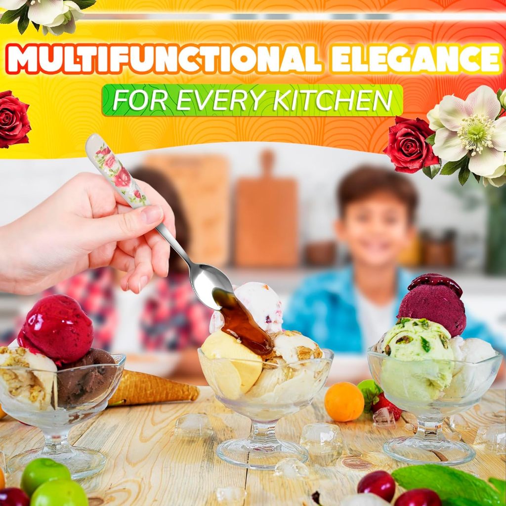 ช้อนกาแฟสแตนเลส6ชิ้นด้ามเซรามิกเหมาะสําหรับการผสม, น้ําตาล, ครัวไอศกรีมและอุปกรณ์จัดเลี้ยง - รูปที่ 4