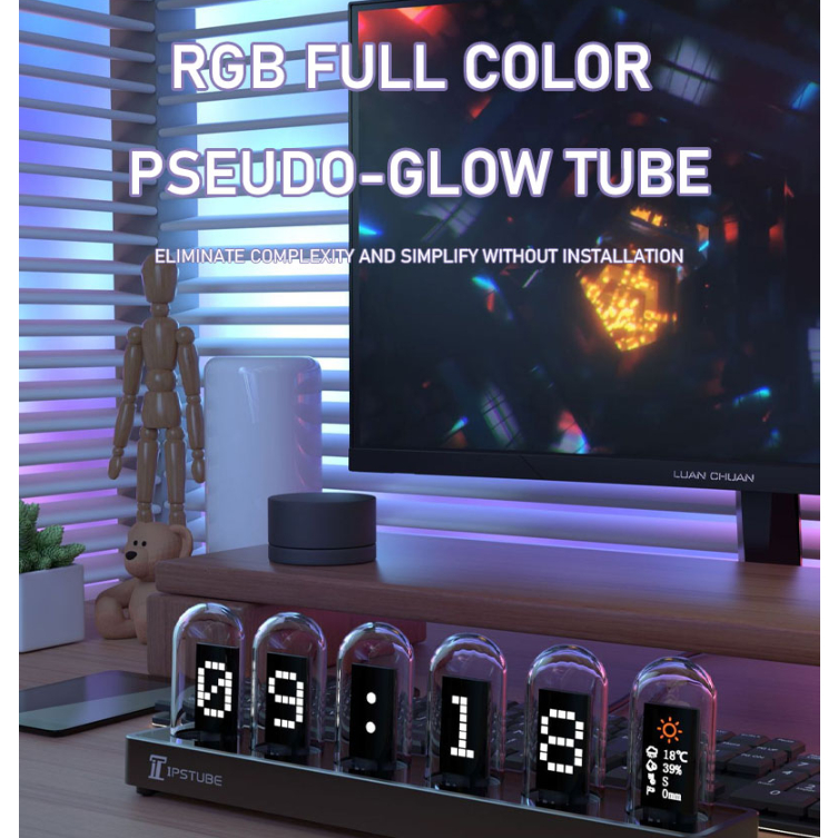 ⭐⭐⭐Rgb Nixie หลอดนาฬิกา LED เรืองแสง IPS หน้าจอสี DIY Analog Digital Glow Tube Night ไฟ Nixie หลอดนา