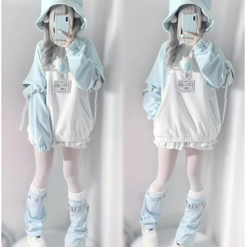 วัฒนธรรมย่อยญี่ปุ่น Y2k Anime Cyberpunk Cat Ear Hooded Loose Top Coat