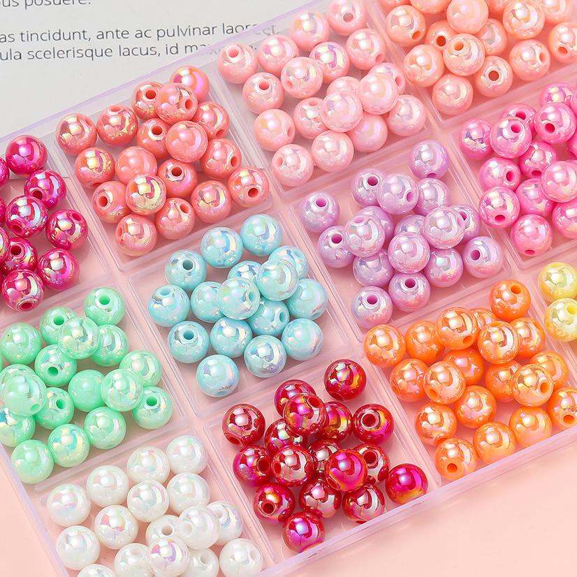 St.kunkka 6-10 มม.50-100Pcs ลูกปัด อะคริลิคสีทึบลูกปัดกลม ลูกปัดอะครีลิคสีรุ้ง A