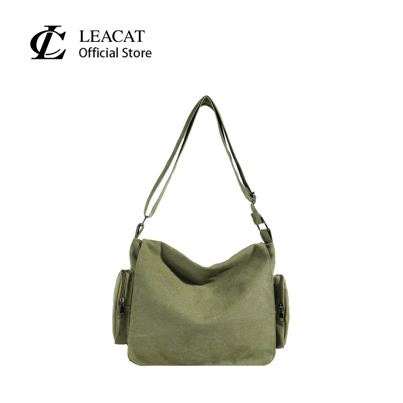 Leacat กระเป๋าผ้าแคนวาสล้าง mailman กระเป๋าแฟชั่นและเรียบง่ายกระเป๋าสะพายไหล่ความจุขนาดใหญ่กระเป๋าสตรีอเนกประสงค์