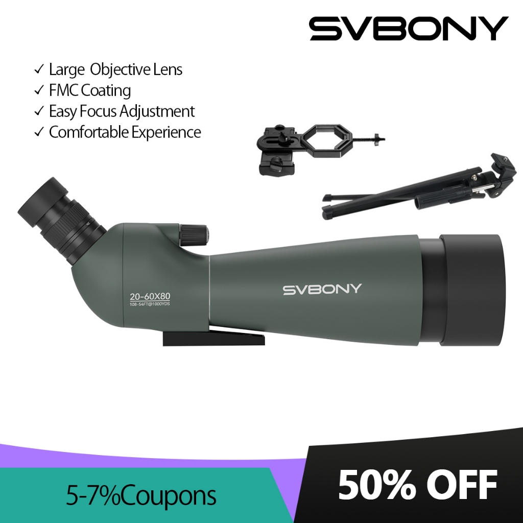 Svbony SV28A Spotting Scopes FMC ปรับ Eye Mask รูรับแสงขนาดใหญ่วัตถุประสงค์สําหรับผู้เริ่มต้นในยิงธน
