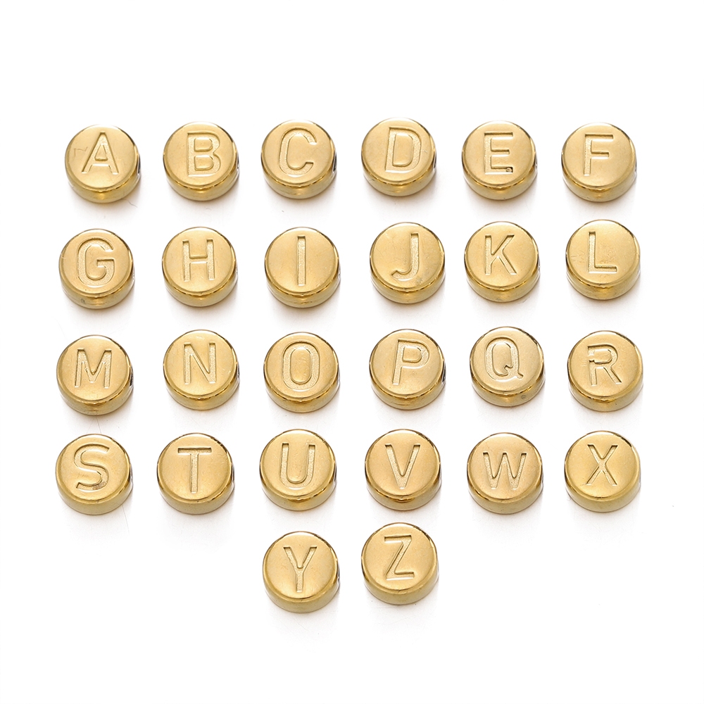 St. kunkka 7 มม.สแตนเลส 304L ลูกปัดตัวอักษรภาษาอังกฤษ AZ ลูกปัดสูญญากาศชุบ 18K สีจะไม่จางหายเหมาะสําหรับ DIY สร้อยคอสร้อยข้อมือของขวัญ