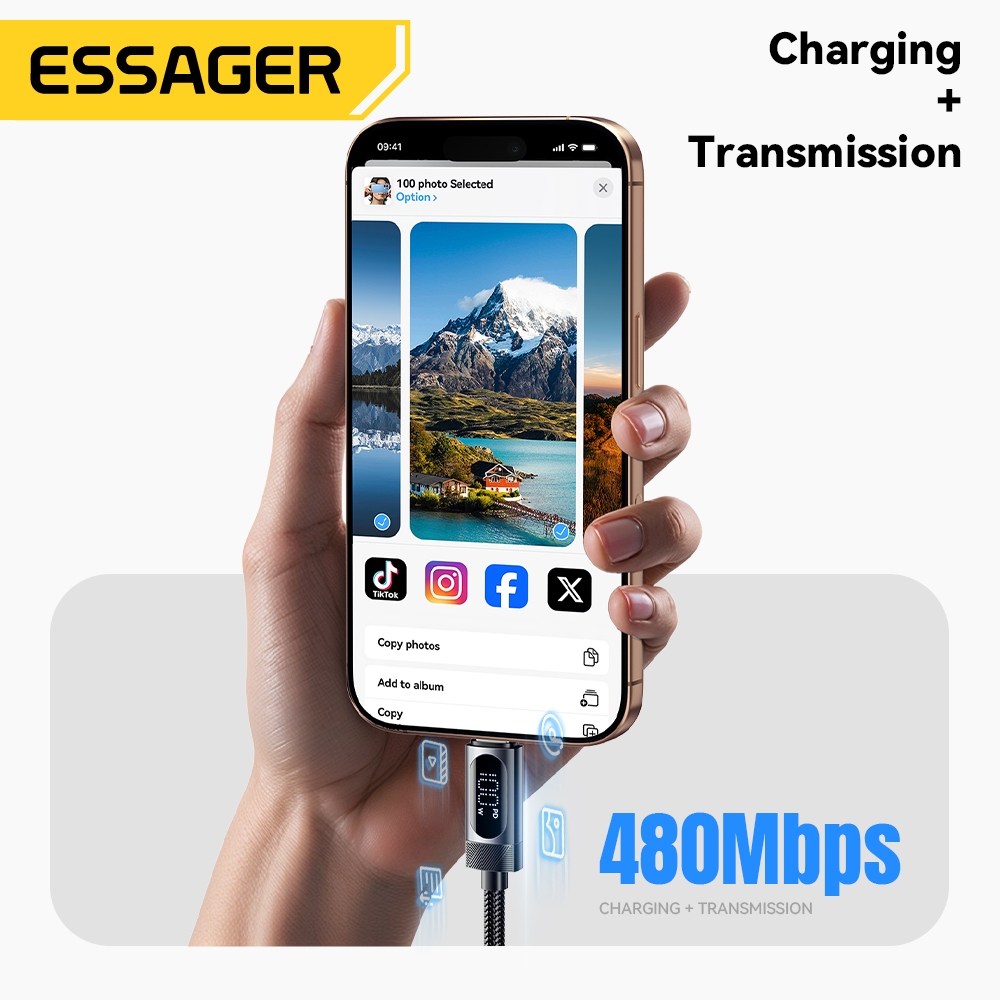 Essager High Current Usb-A/Type-C To Type-C Fast สายชาร์จชิป E-Marker แบบบูรณาการสําหรับ IP + Android - 4