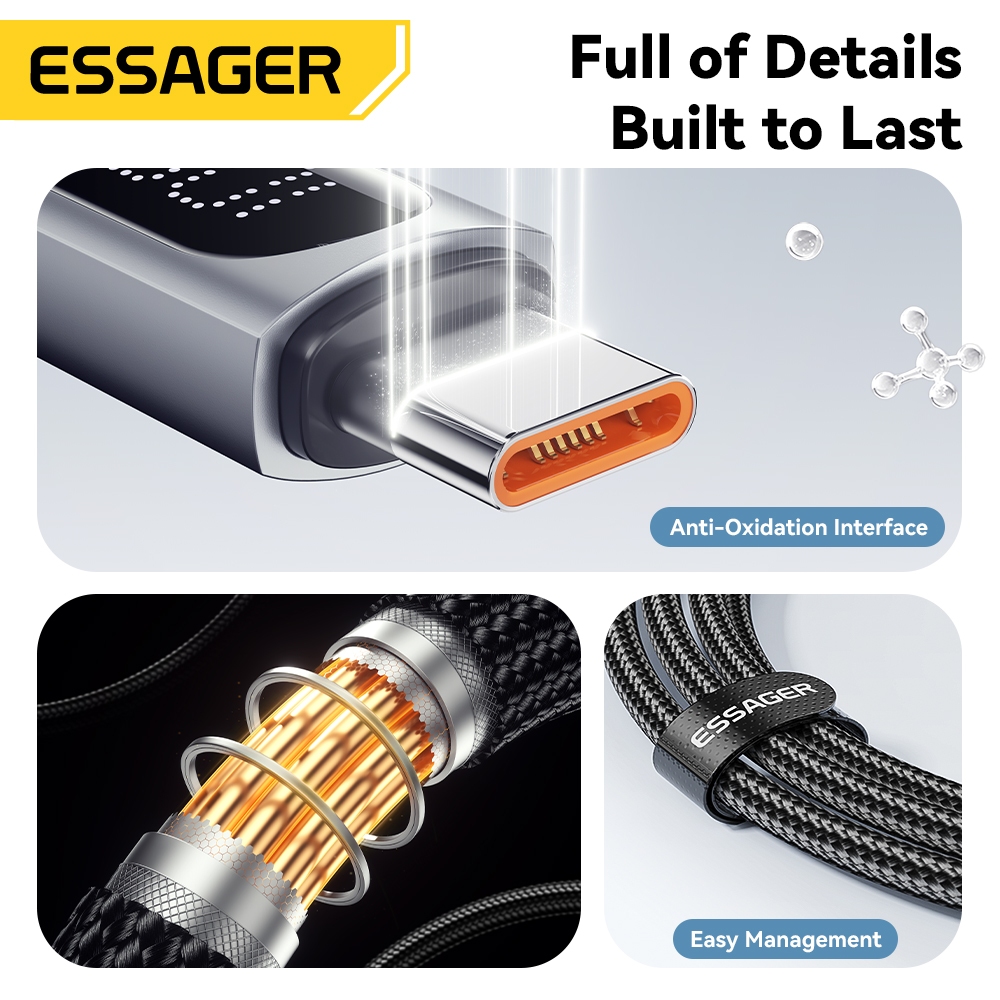 Essager High Current Usb-A/Type-C To Type-C Fast สายชาร์จชิป E-Marker แบบบูรณาการสําหรับ IP + Android - 5