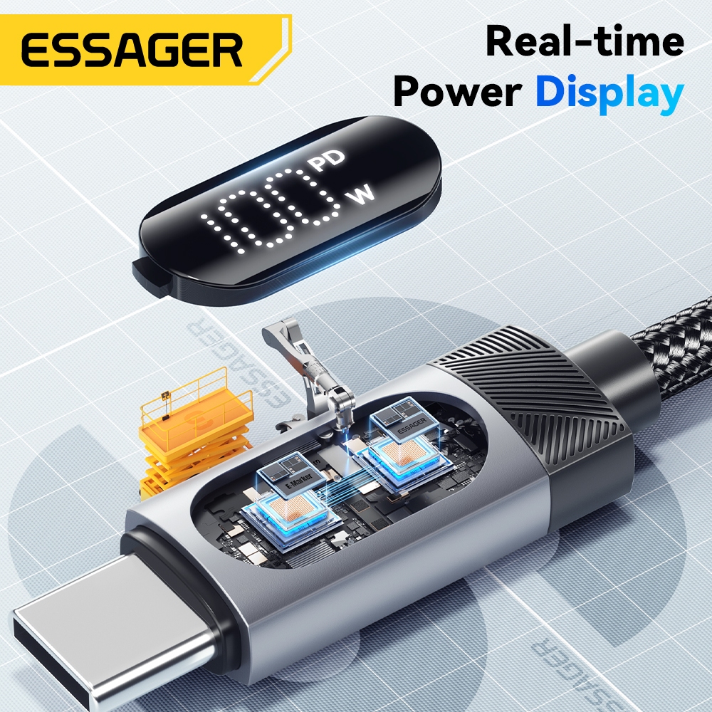 Essager High Current Usb-A/Type-C To Type-C Fast สายชาร์จชิป E-Marker แบบบูรณาการสําหรับ IP + Android - 2