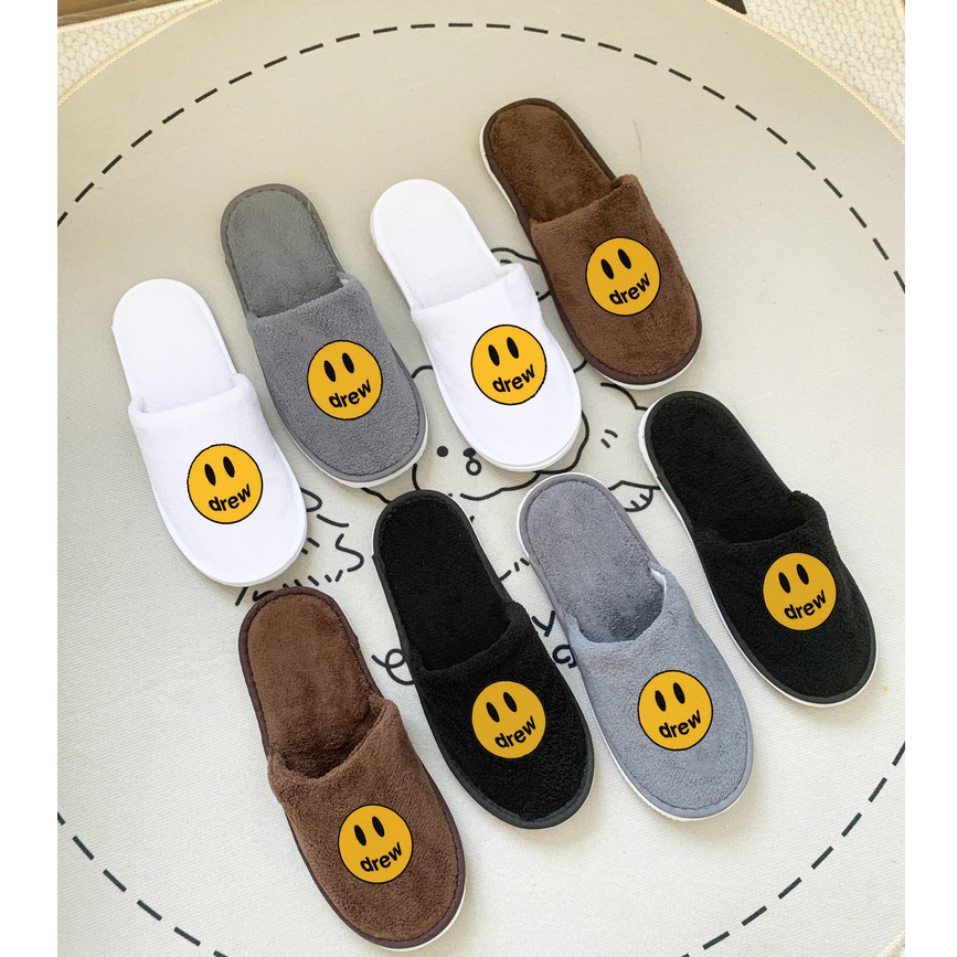 คุณภาพสูงพร้อมสต็อก!การ์ตูนน่ารัก Drew Smiley Face Coral Fleece สบายกันลื่นในร่ม Slipp