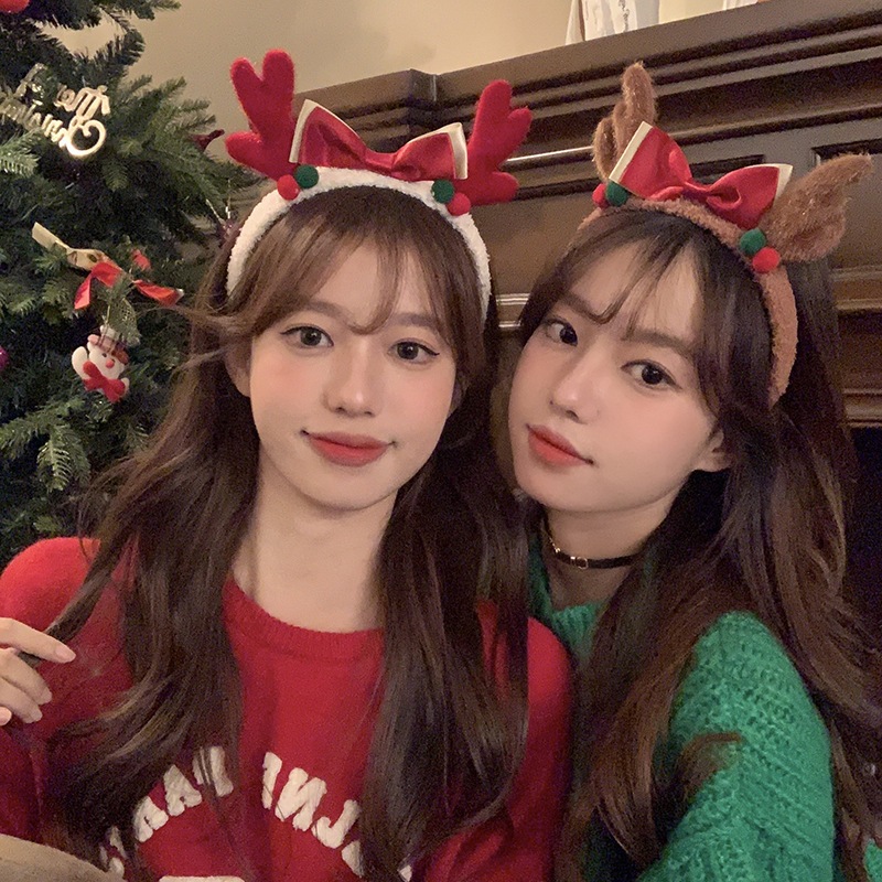 [นกกางเขน]คริสต์มาสคลิปผมน่ารักAntlerอุปกรณ์เสริมผมผู้หญิงPlush Bow 2024 ฤดูใบไม้ร่วงและฤดูหนาวใหม่ล้างหน้าผมHoop