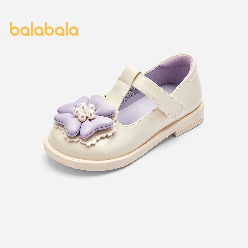 Balabala รองเท้าเด็กสาวเจ้าหญิงรองเท้าฤดูใบไม้ผลิและฤดูใบไม้ร่วง 2024 ใหม่ Sweet Artistic รองเท้าหนังขนาดเล็ก