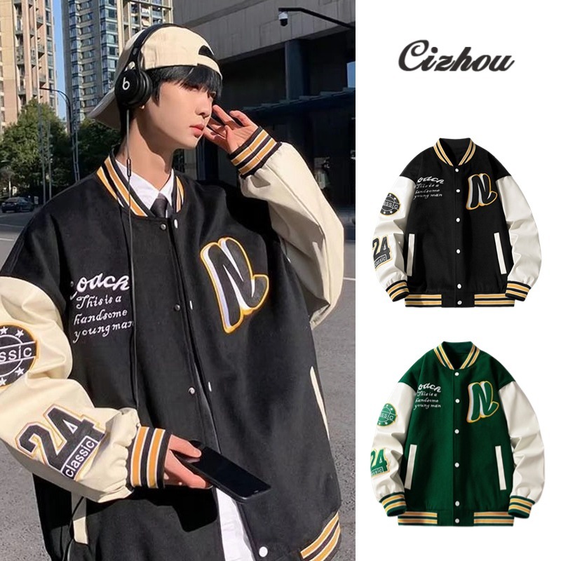 เสื้อแจ็กเก็ตเบสบอลลําลอง ทรงหลวม เข้ากับทุกการแต่งกาย สไตล์ฮิปฮอป เรโทร แฟชั่นฤดูใบไม้ร่วง สําหรับผู้ชาย