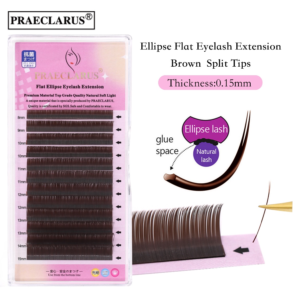 Paeclarus Flatse Eyelash Extension สีน้ําตาลสีความหนา 0.15 มม.วัสดุพรีเมี่ยมแยกเคล็ดลับส่วนบุคคลนุ่ม Mink fur Eyelash Extension Ellipse Flat Lash