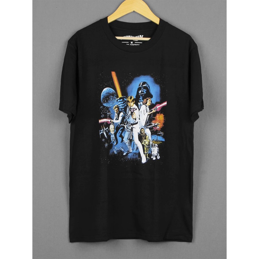 เสื้อยืด UNIQLO Star Wars อัศวินเจได ผ้าฝ้ายแท้ เสื้อยืดแขนสั้นพิมพ์ลายสีดํา