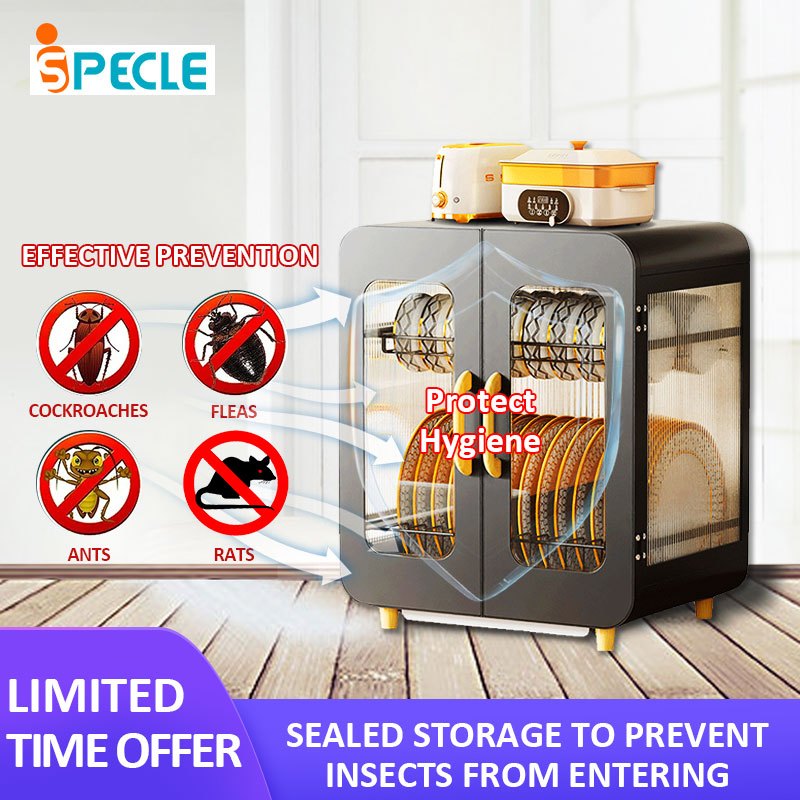 iSPECLE ตู้ครัวสีขาว ราวตากจานพร้อมฝาครอบ ที่จัดเก็บจาน กันฝุ่นและกันแมลง
