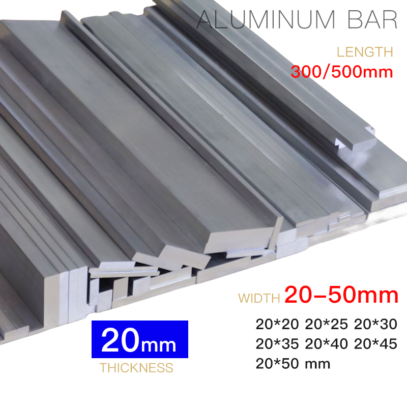 Fuyi อลูมิเนียม Solid Square Bar 20 มม.หนา 300 มม.ความยาว 500 มม.คุณภาพสูงตรง 20 25 30 35 40 45 50 มม.อลูมิเนียมแบนบาร์