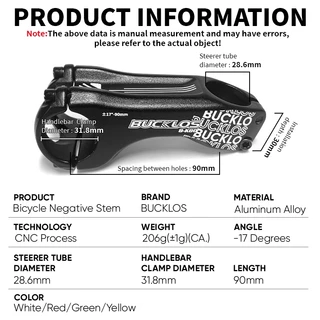 Bucklos -17° คอแฮนด์รถจักรยาน 90 มม.MTB Stem สําหรับ 31.8 มม. อะลูมิเนียมอัลลอย สเต็ม คอแฮนด์จักรยานเสือภูเขา อุปกรณ์จักรยาน