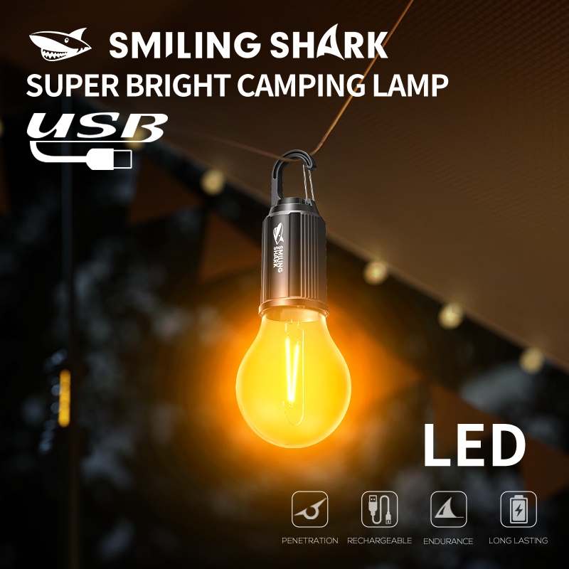 SmilingShark LY8276 ไฟแคมป์ปิ้ง กระเปาะ ซุปเปอร์ไบรท์ โคมไฟตั้งแคมป์ที่อบอุ่น ด้วยการออกแบบตะขอ ไฟเต็นท์ 3โหมด Type-C ชาร์จใหม่ได้ น้ำหนักเบา กันน้ำสำหรับตั้งแคมป์เดินป่าในครัวเรือน