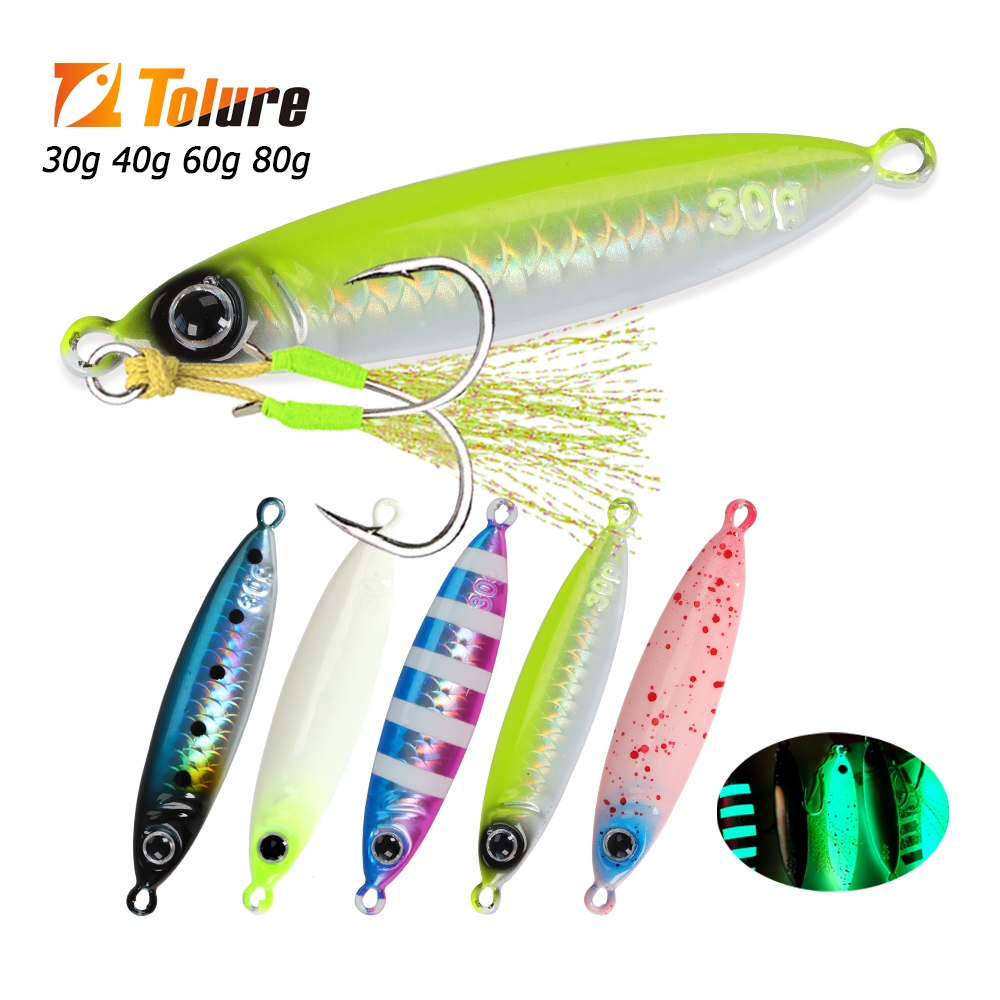 Tolure ใหม่ Jig Lure 30g 40g 60g 80g 1PC เลเซอร์เคลือบ Luminous ช้า Sinking Jigging Fishing Lure พร้อมตะขอหล่อน้ําเค็ม Hard เหยื่อเหยื่อ