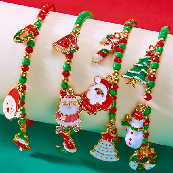 Merry Christmas สร้อยข้อมือสีสัน Santa Claus Snowman Xmas Tree สร้อยข้อมือลูกปัดผู้หญิงแฟชั่นเครื่องประดับ Party Favor Xmas ของขวัญวันหยุดฉลองปาร์ตี้เทศกาล Garland Candy