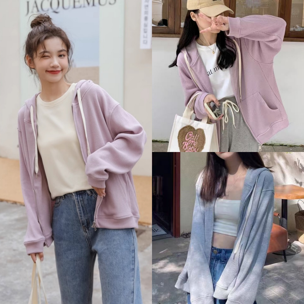 Bella Shop สไตล์ขี้เกียจเกาหลี, เสื้อคาร์ดิแกน, ผ้าวาฟเฟิล, เสื้อคลุมด้วยผ้าแขนยาวบางสำหรับผู้หญิง