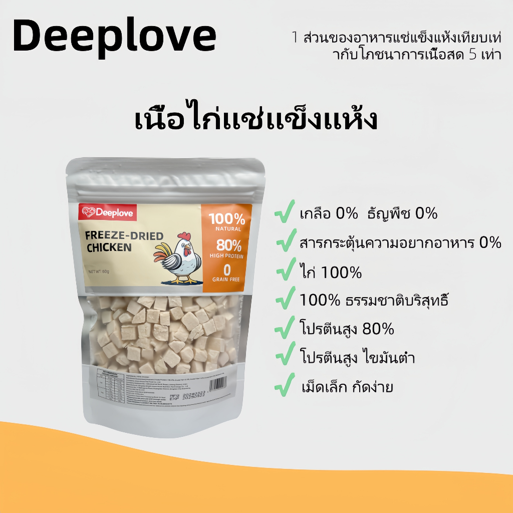 Deeplove ดีพเลิฟ ขนมแมว ไก่แห้งแช่แข็ง สูง โปรตีน แมว อกไก่แห้ง 40g 60g