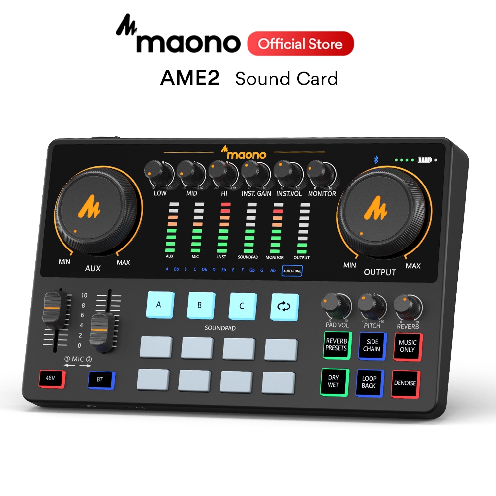 Maono AME2 ชุดไมโครโฟนคอนเดนเซอร์การ์ดเสียง Maonocaster Studio Audio Interface Mixer with Phantom po