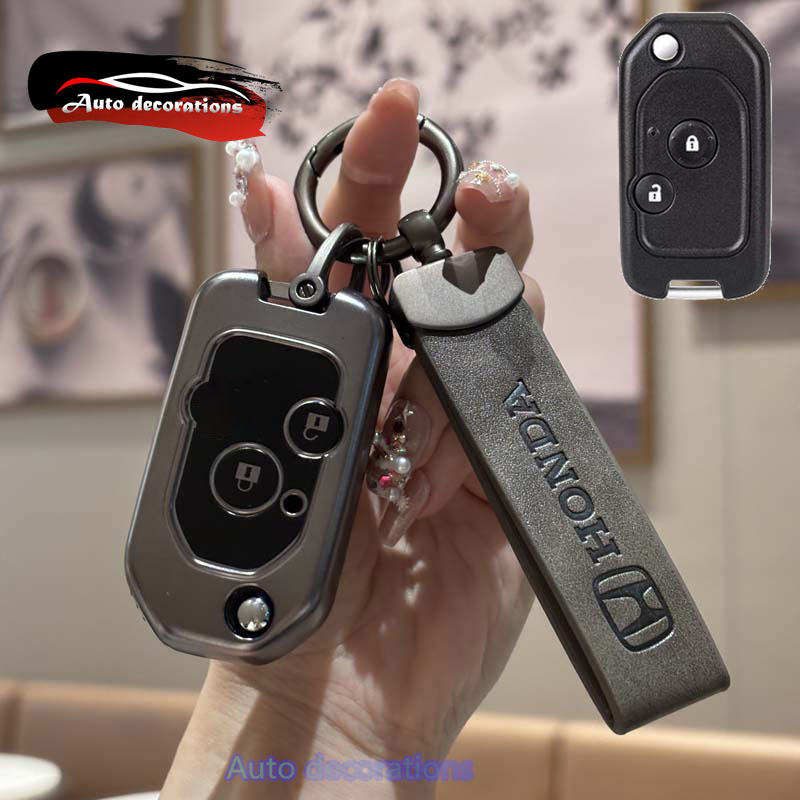 2ปุ่ม/3ปุ่ม Honda เคสกุญแจรถพวงกุญแจเถ้าโลหะสําหรับ Honda Jazz City Brio Civic Crv Accord ฝาครอบกุญแจ