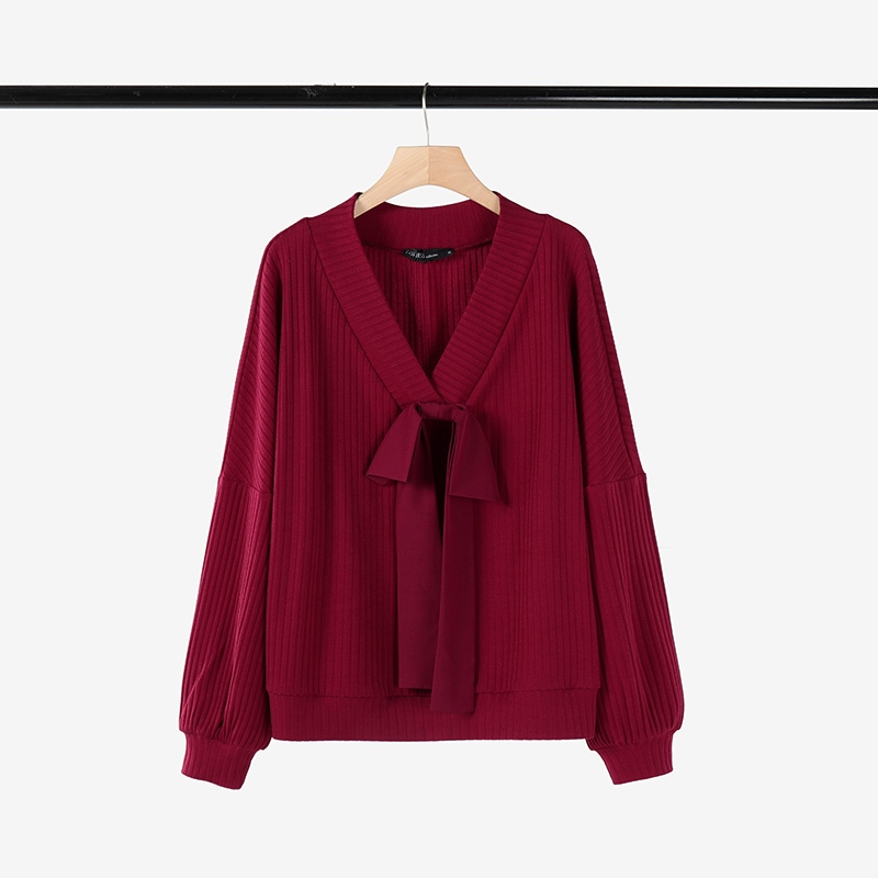 Zanzea ผู้หญิงเกาหลีลําลอง Bowknot V คอวางไหล่เสื้อแขนยาวเสื้อถักหลวม