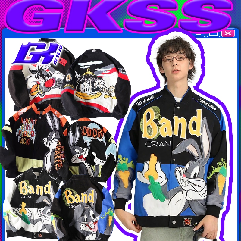 GKSSS อเมริกันวินเทจปักเสื้อแจ็คเก็ตผู้ชายหัวรถจักรสไตล์ฤดูใบไม้ร่วงฤดูหนาว