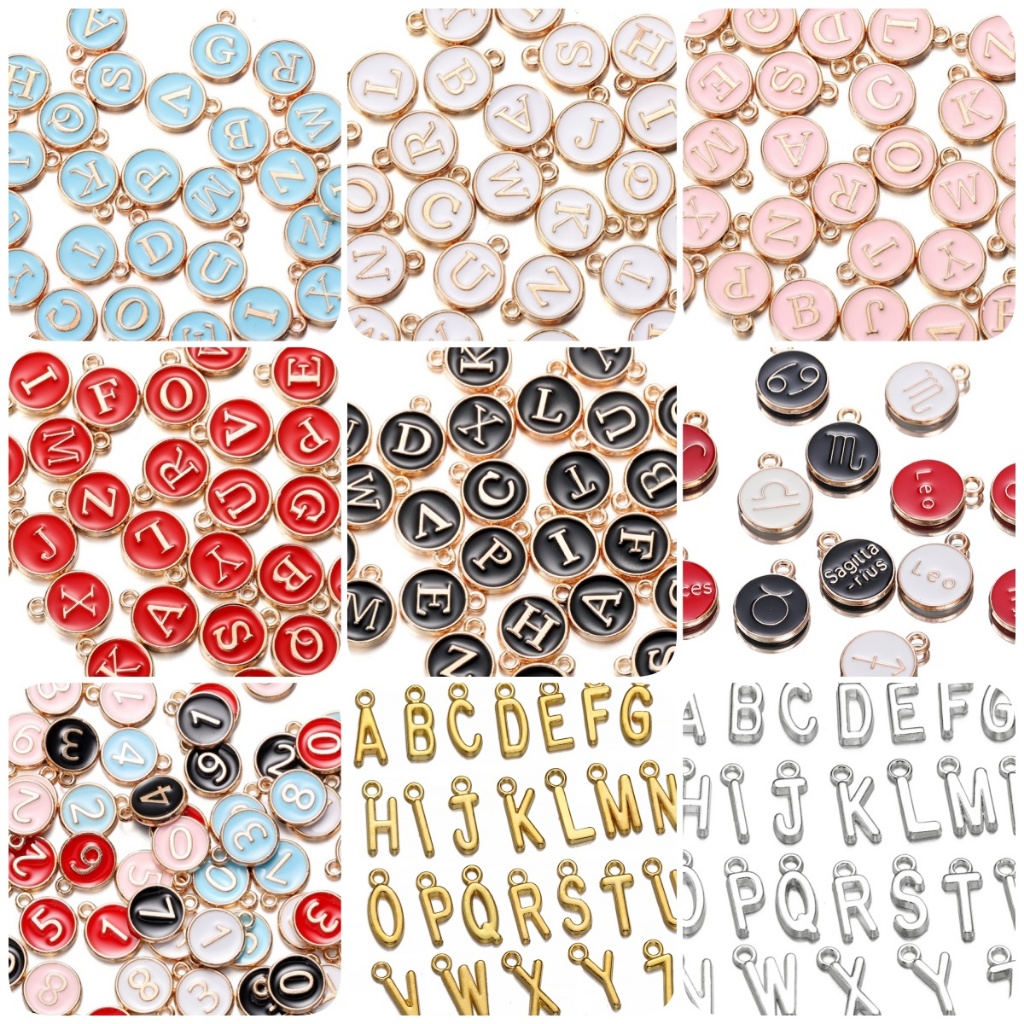 St. kunkka 26 ชิ้น 12*14 มม. A-Z จี้ตัวอักษร 12 ราศีโลหะผสมเคลือบฟันจี้ DIY เครื่องประดับอุปกรณ์เสริม