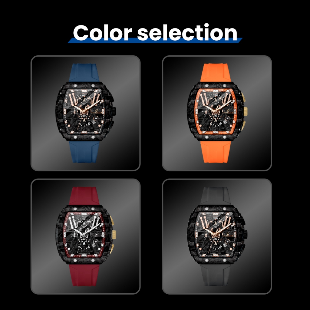 Chaixgo ผู้ชาย Chronograph นาฬิกาควอตซ์ Tonneau Dial Luminous Alloy กีฬากลางแจ้งนาฬิกาผู้ชายนาฬิกาพร้อมสายซิลิโคนสีส้ม 6879-5