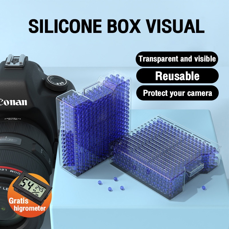 dry box สารดูดความชื้น Silica gel (ซิลิก้าเจล) พร้อมกล่อง กันชื้นไว้เก็บกับกล้องถ่ายรูปป้องกันรา กล่องลูกปัดดูดความชื้นซิลิก้าเจลแบบใช้ซ้ำได้ชิ้นของแท้ (สีน้ำเงิน)