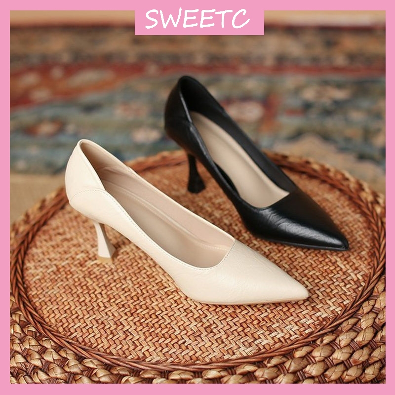 Sweetc รองเท้าส้นสูงสําหรับผู้หญิงแฟชั่น Pointed Toe หนังนุ่ม Stiletto รองเท้าส้นสูงรองเท้าทํางานมืออาชีพ