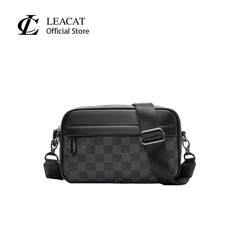 Leacat กระเป๋าสะพายไหล่ สะพายข้าง หนัง Pu สีดํา สไตล์เกาหลี แฟชั่นฤดูร้อน สําหรับผู้ชาย