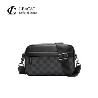 Leacat กระเป๋าสะพายไหล่ สะพายข้าง หนัง Pu สีดํา สไตล์เกาหลี แฟชั่นฤดูร้อน สําหรับผู้ชาย