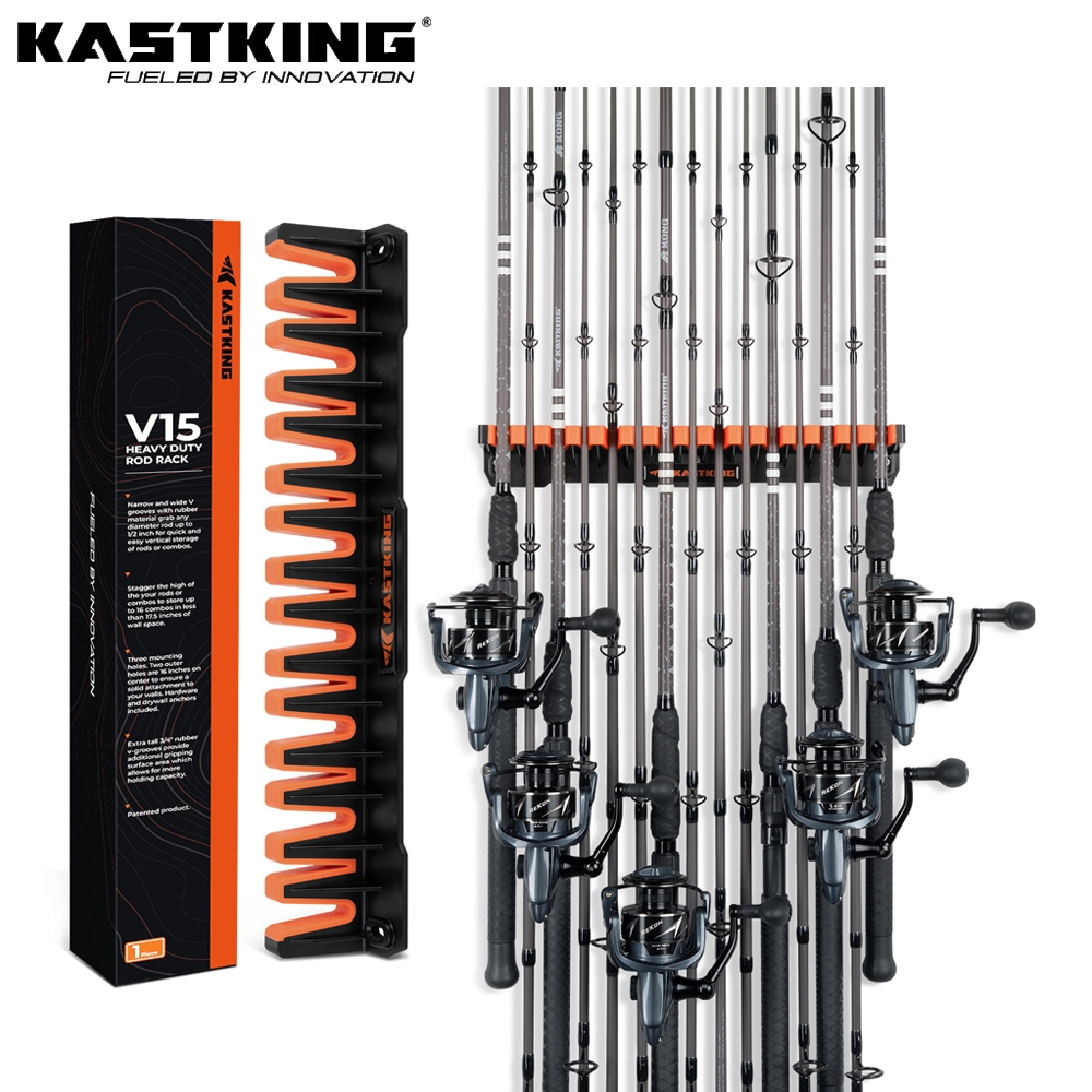 Kastking Patented V15 ที่วางคันเบ็ดแนวตั้ง-ชั้นวางคันเบ็ดติดผนัง,ร้านค้า 15 แท่งหรือคอมโบคันเบ็ดใน 18 นิ้ว